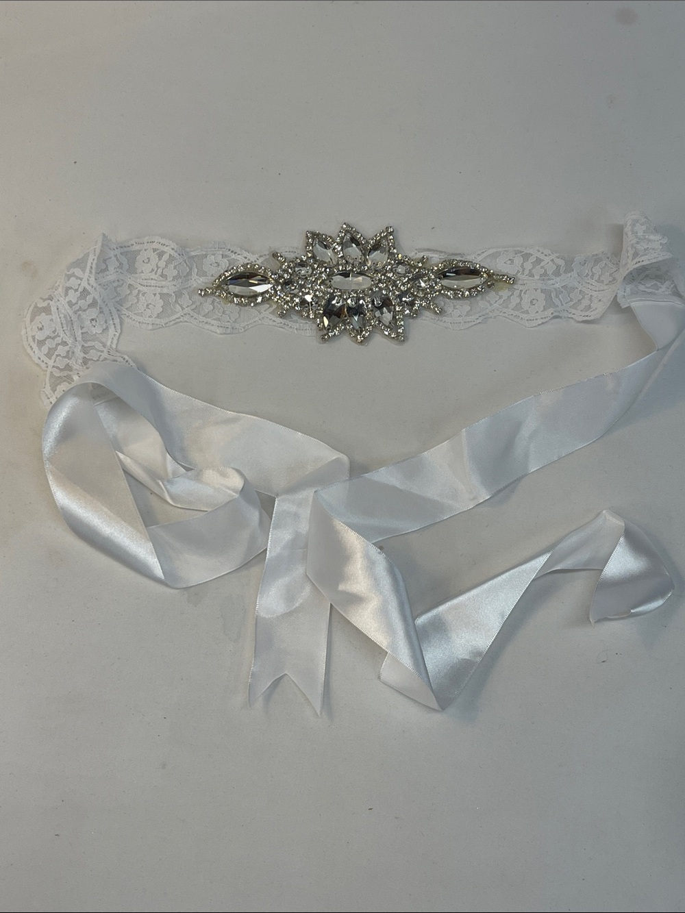 Crystal Applique Lace Bridal Belt in White